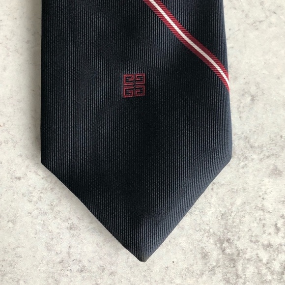Givenchy Gentlemen Paris Mens Tie Navy Blue Red And White Stripe - Picture 4 of 13
